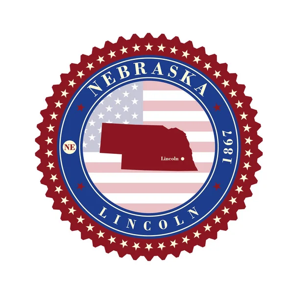 Etichetta adesivi carte di Stato Nebraska USA — Vettoriale Stock