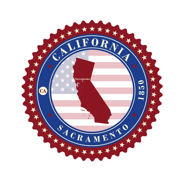 Etiqueta cartões adesivos de Estado da Califórnia EUA . —  Vetores de Stock