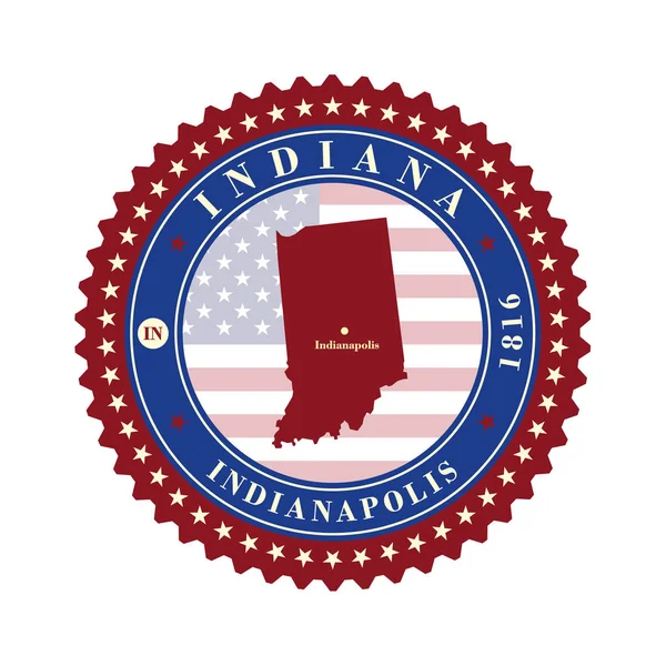 Etichetta adesivi carte di Stato Indiana USA — Vettoriale Stock