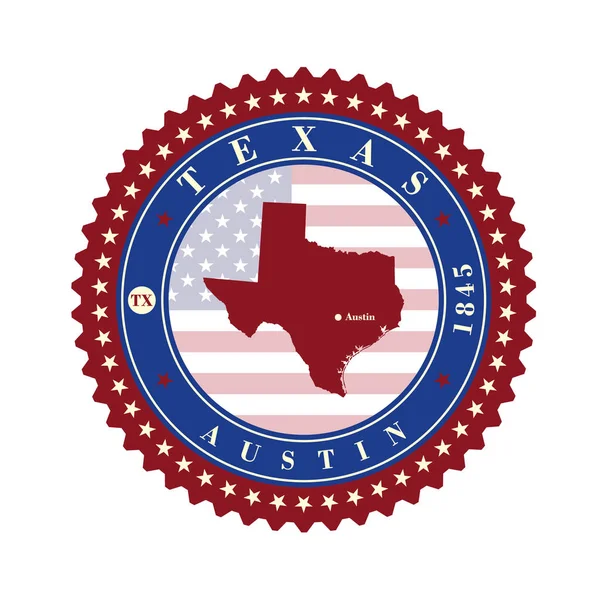 Etichetta adesivi carte di Stato Texas USA — Vettoriale Stock