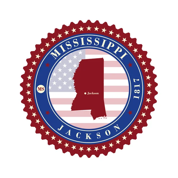 Cartes autocollantes d'étiquette de State Mississippi USA — Image vectorielle