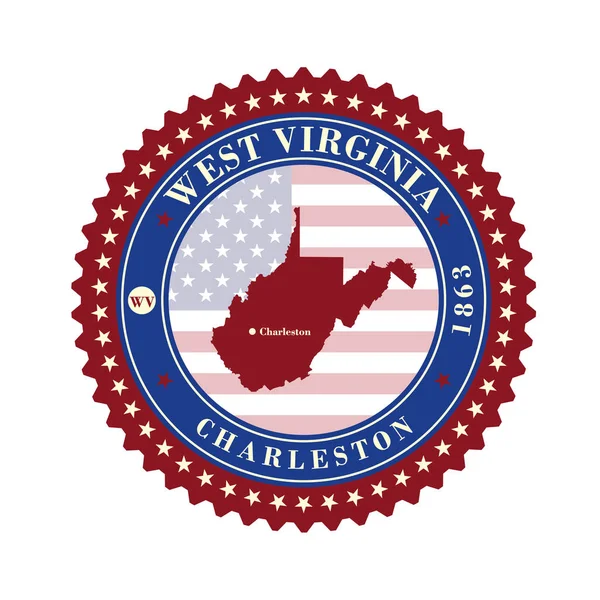 Címke matrica kártyák állam Nyugat-Virginia, USA — Stock Vector