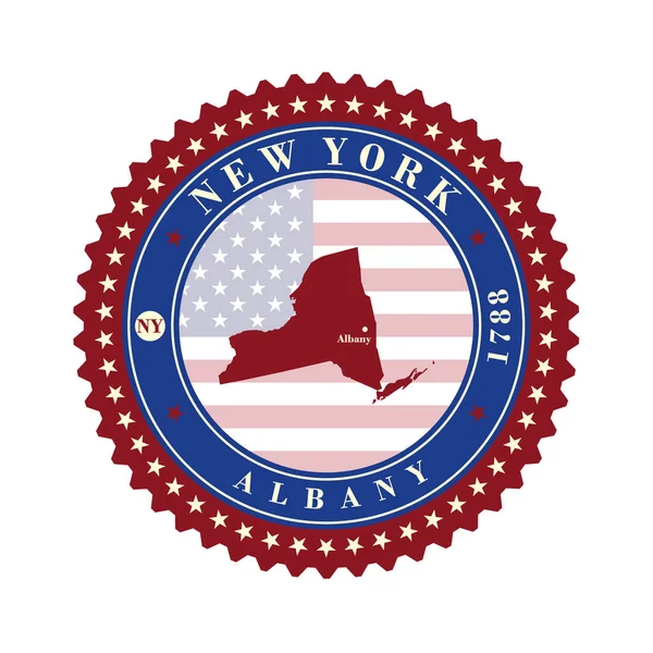 Label sticker kaarten van de staat New York Verenigde Staten — Stockvector