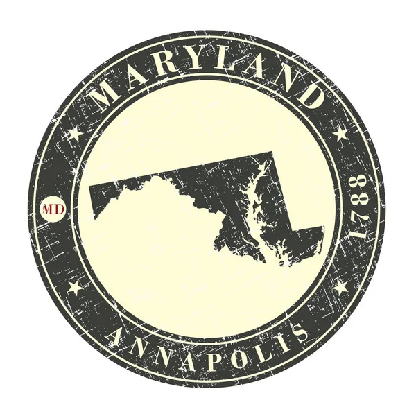 Винтажная марка с картой Мэриленда — стоковый вектор