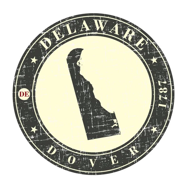 Винтажная марка с картой Делавэра — стоковый вектор