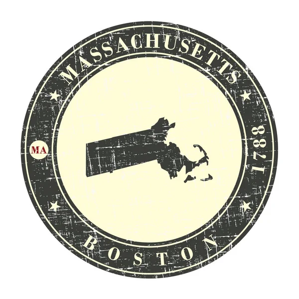 Sello vintage con el mapa de Massachusetts — Vector de stock