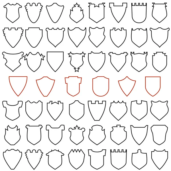 Conjunto de escudos siluetas en estilo de línea delgada — Vector de stock