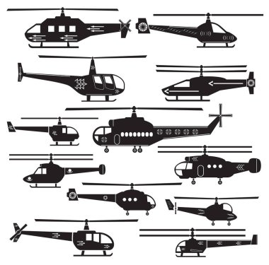 beyaz izole helikopterlerin Icons set