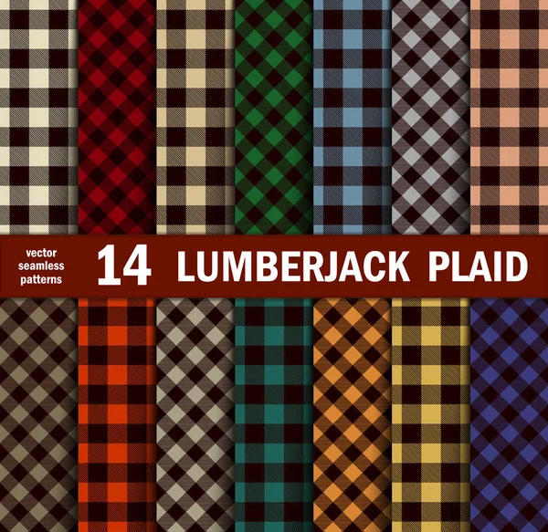 Set Lumberjack Plaids naadloze patronen in 14 kleuren. — Stockvector