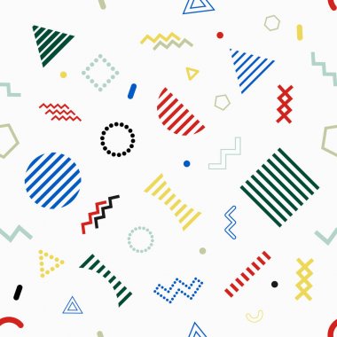 Memphis tarzı Dikişsiz desen beyaz arka plan üzerinde. 