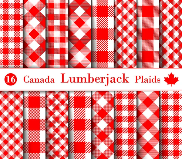 Set Lumberjack Plaid Pattern nel colore rosso e bianco dei simboli canadesi — Vettoriale Stock