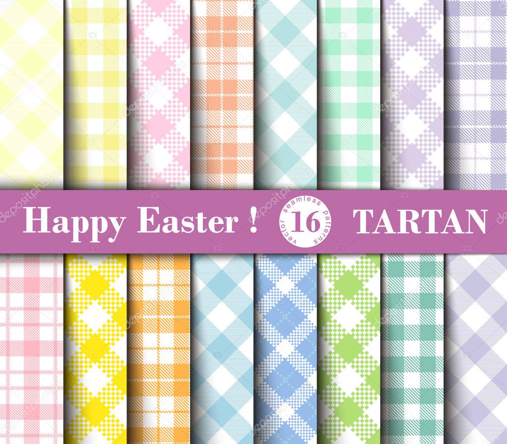 Sixteen Set of Easter Tartan Seamless Patterns.