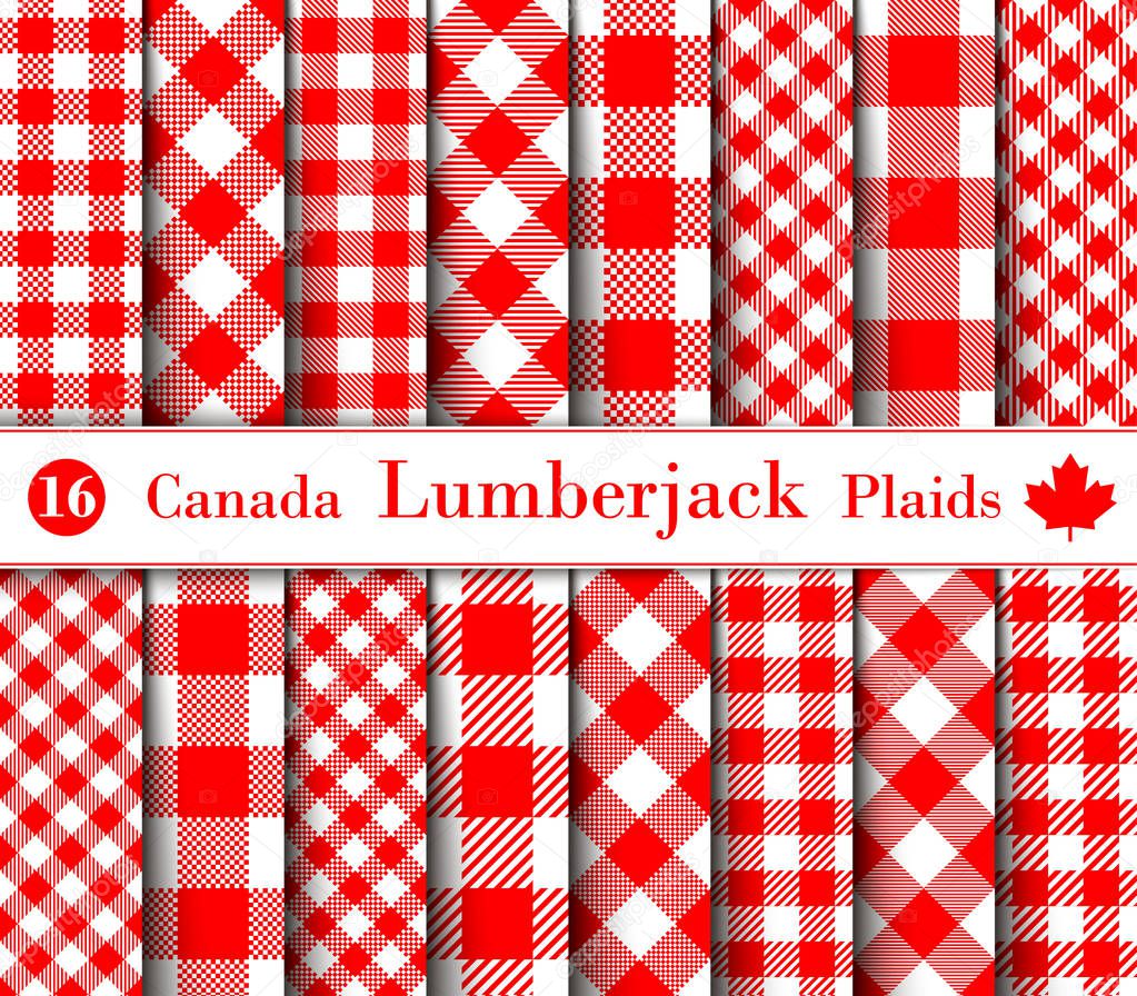 Set Lumberjack Plaid Pattern in the red and white color of Canadian Symbols