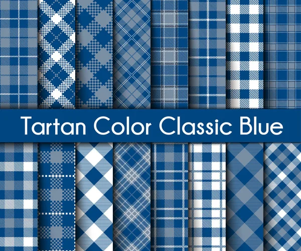 Definir padrões Tartan clássico azul xadrez sem costura —  Vetores de Stock