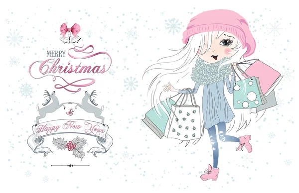 Little girl Christmas shop — ストックベクタ