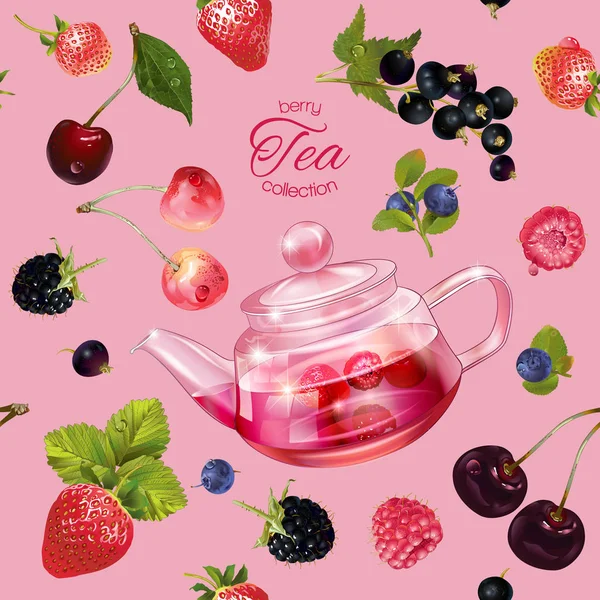 Berry tea pattern — Stock Vector