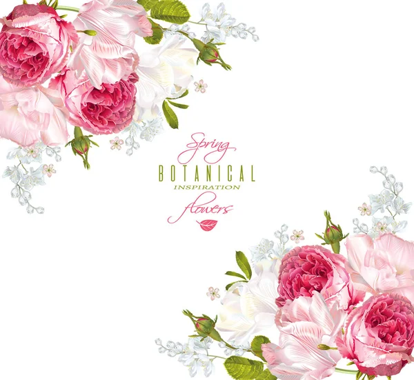 Bannière d'angle de fleurs romantiques — Image vectorielle