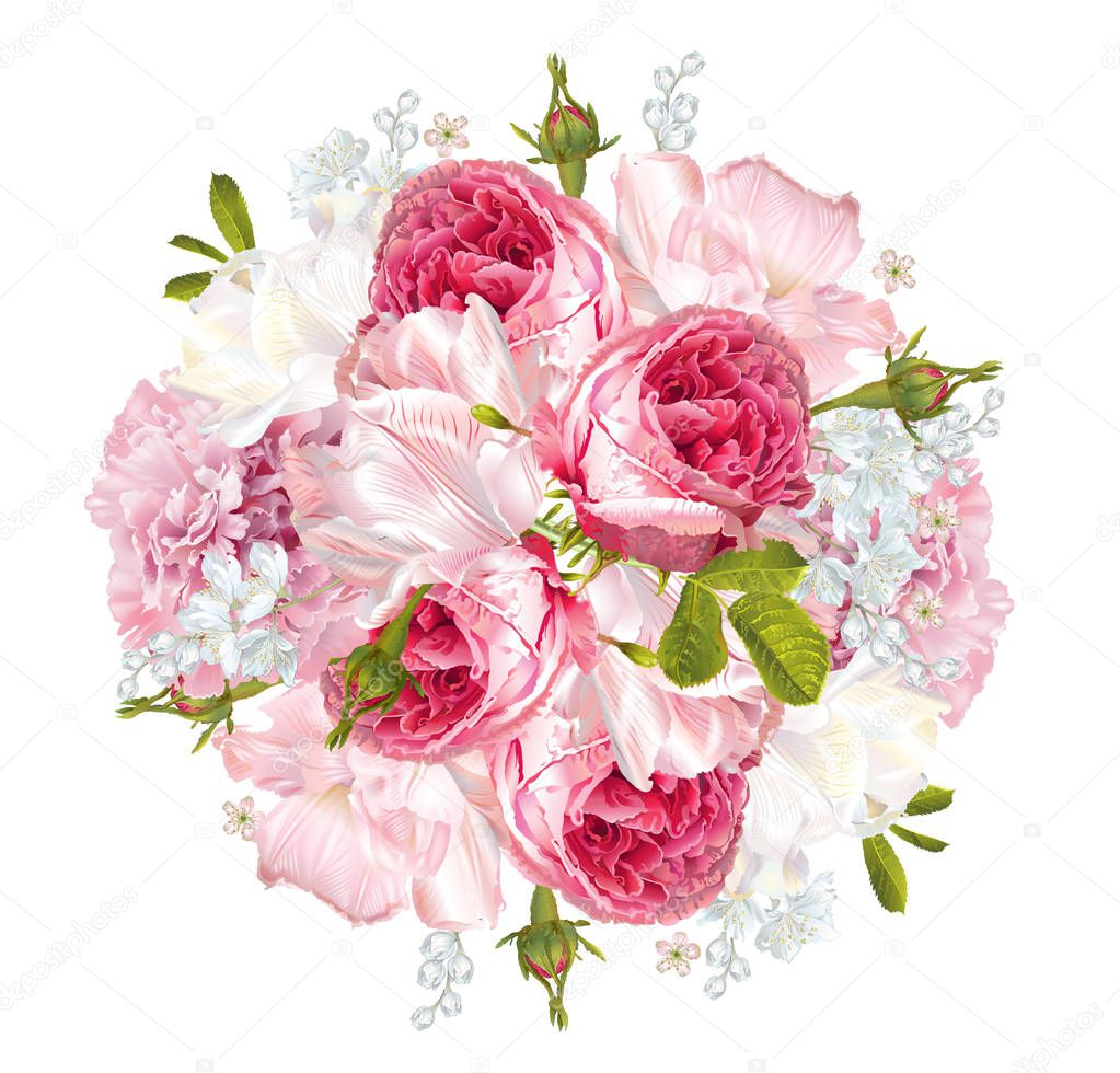 Romantic flowers round banner