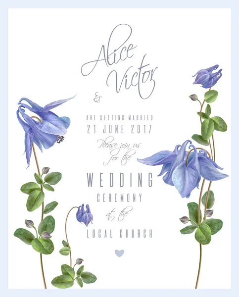 Tarjeta de invitación de flor azul — Vector de stock