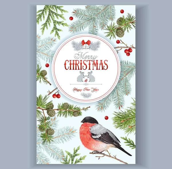 Christmas bullfinch frame — Stock Vector