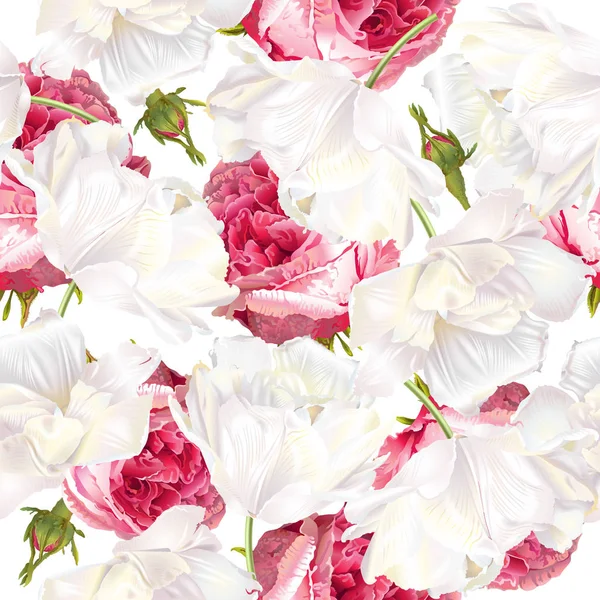 玫瑰郁金香无缝花纹 — 图库矢量图片