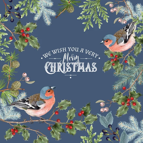 Ptačí vánoční velký rám tmavý — Stockový vektor