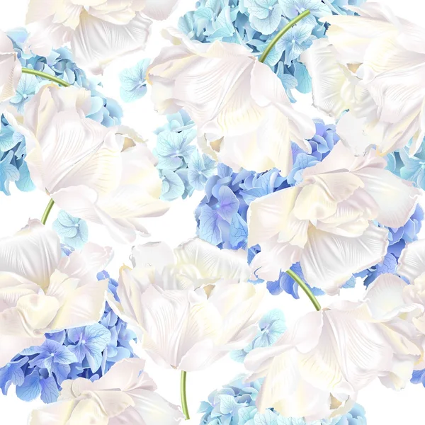 Hidrangea tulip blå mönster — Stock vektor