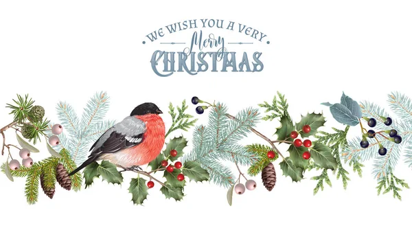 Bullfinch fronteira de Natal — Vetor de Stock