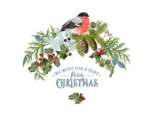 Bullfinch Composição de Natal — Vetor de Stock