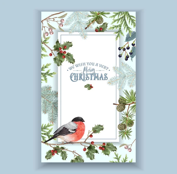 Bullfinch Marco de Navidad — Vector de stock