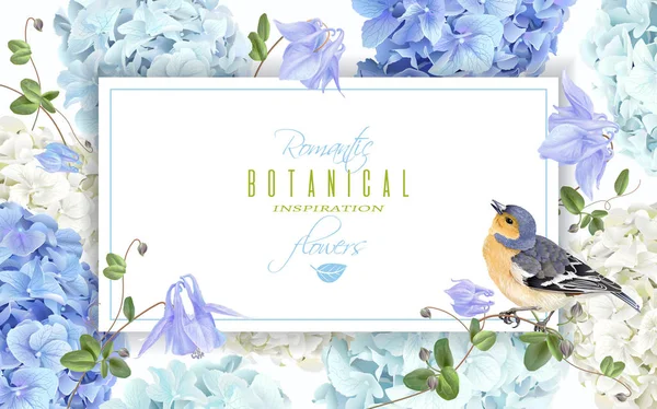 Hydrangea bird banner blue