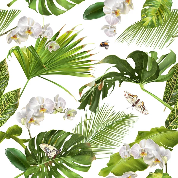 Tropische Orchidee weißes Muster — Stockvektor
