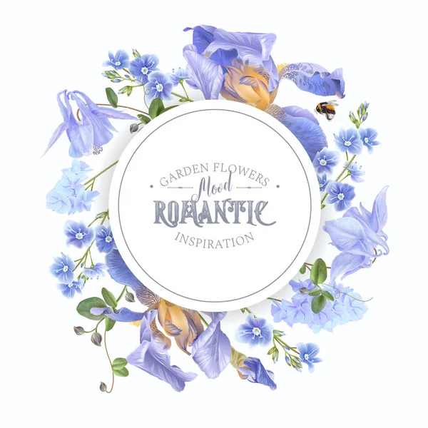 Banner redondo de flor azul — Vector de stock