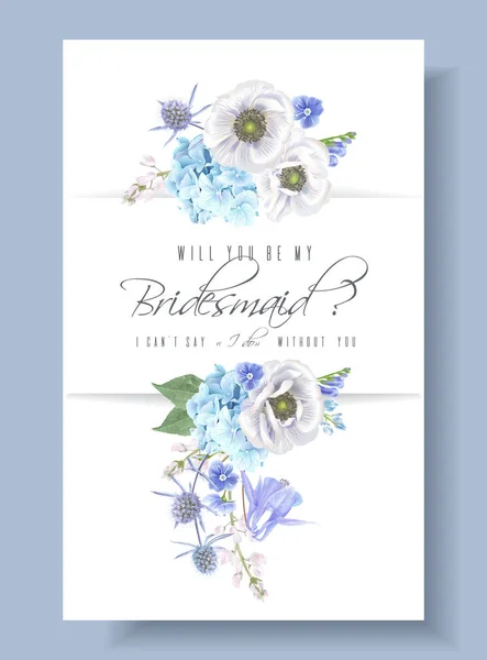 Blaue Brautjungfernkarte — Stockvektor