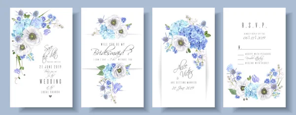 Blue anemone wedding set — Stock Vector