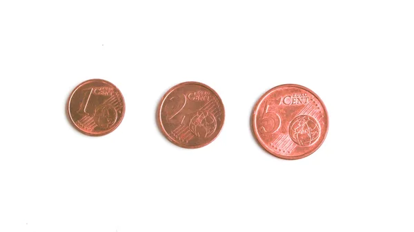 Moneda en euros sobre fondo blanco —  Fotos de Stock