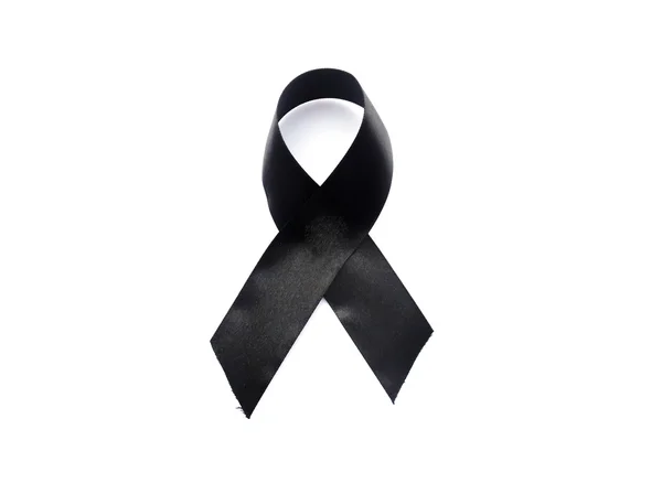 Faixa de consciência preta. símbolo de luto e melanoma. Isolado em branco — Fotografia de Stock