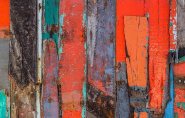 desenli ve dokular arka plan parlak renkli panellerin yıpranmış boyalı ahşap panoları.