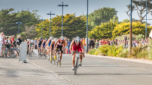 cyclists straight for a road bike race