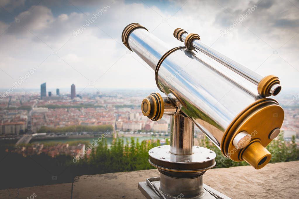 Telescope directed towards the city of Lyon, France
