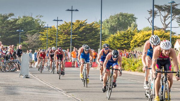 cyclists straight for a road bike race
