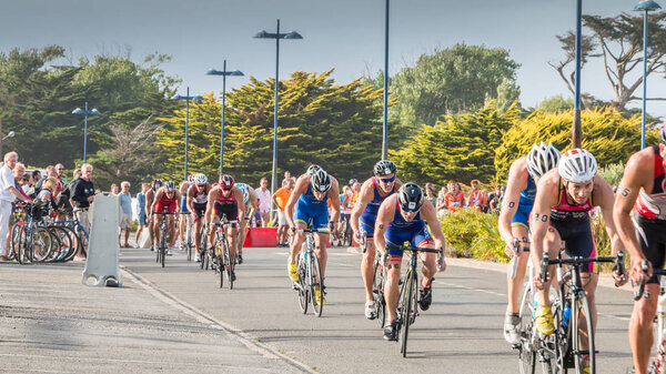 cyclists straight for a road bike race
