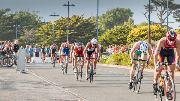 cyclists straight for a road bike race