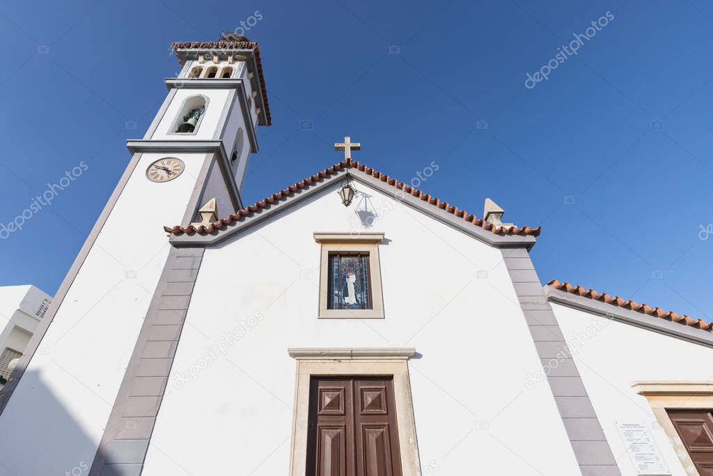 Church architecture detail of our lady of conception (Nossa Senhora da Conceicao) in Quarteira, Portugal