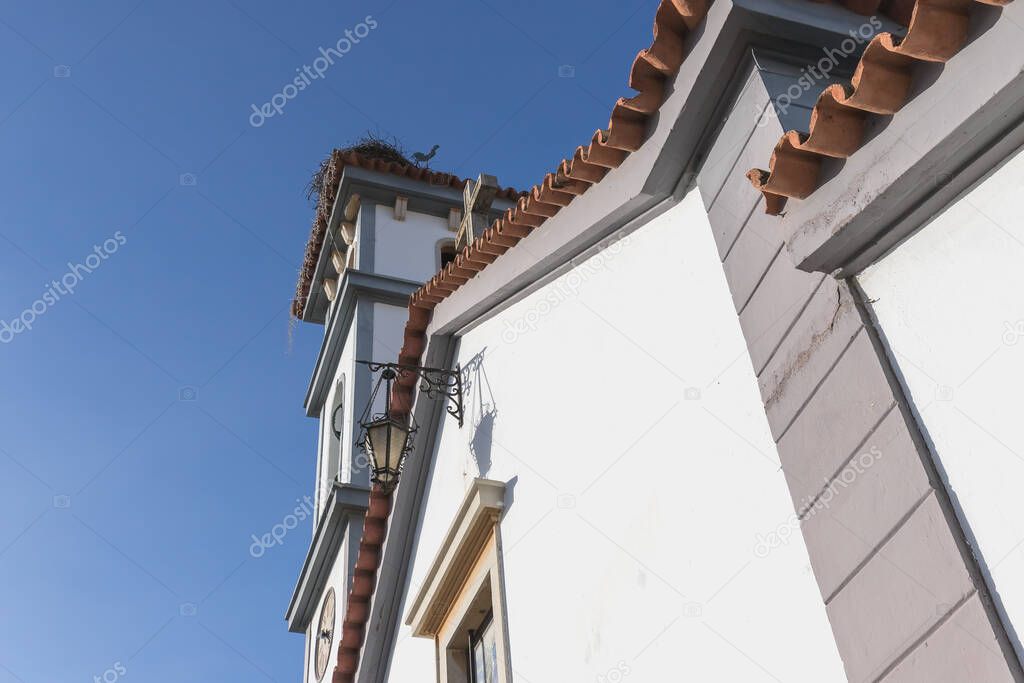 Church architecture detail of our lady of conception (Nossa Senhora da Conceicao) in Quarteira, Portugal