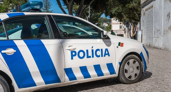 Setubal Portugal Augustus 2018 Portugese Politieauto Geparkeerd Het Historische Stadscentrum — Stockfoto