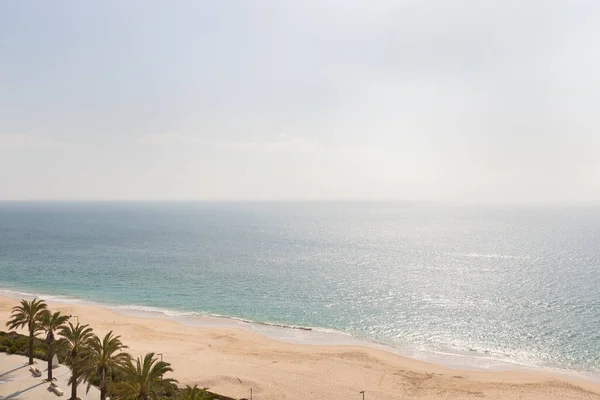 Aerial View Sesimbra Beach Portugal Palm Trees Fine Sand — Stock Photo, Image