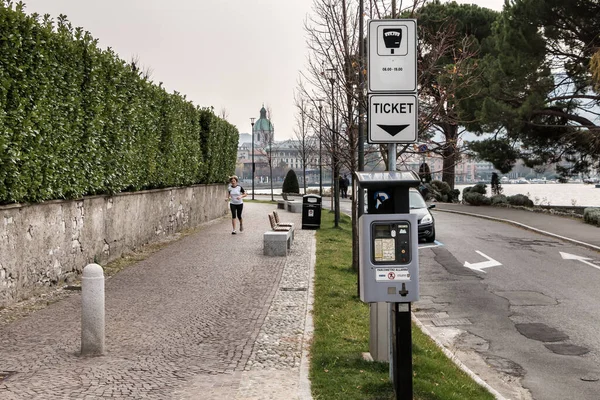 Côme Italie Novembre 2017 Parcmètre Près Centre Ville Près Lac — Photo