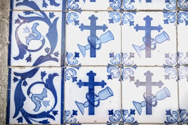 Tegels Met Geometrische Religieuze Motieven Decoratie Met Typische Portugese Tegels — Stockfoto