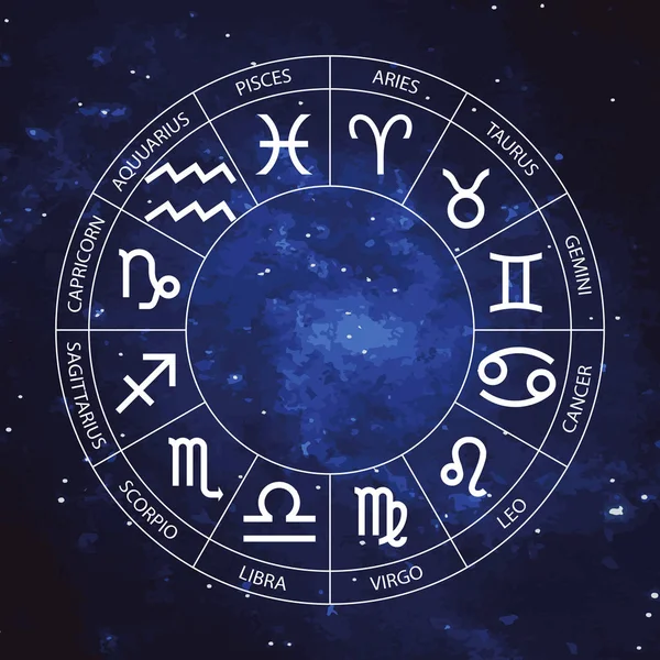 Astrología gráfica vectorial ambientada en el fondo del cielo estrellado — Vector de stock